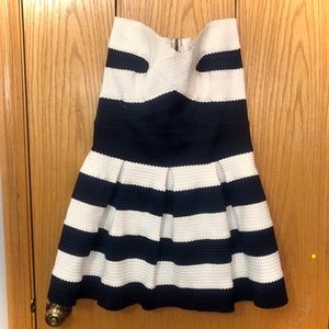 Blue & White Striped Strapless Dress
